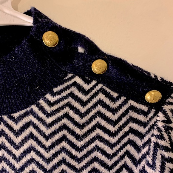 J. Crew button-detail mockneck sweater navy ivory herringbone | S - Picture 5 of 10